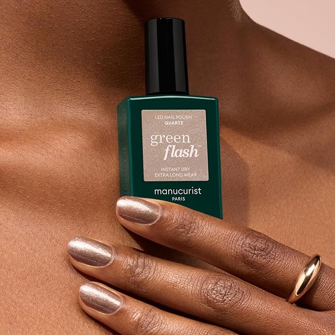 Manucurist Green Flash Gel Polish - Quartz (Sparkling Brown) - UV & LED Gel Nail Polish - 12-Free, Bio-Sourced (84%) - Professional Manicure - 15 ml