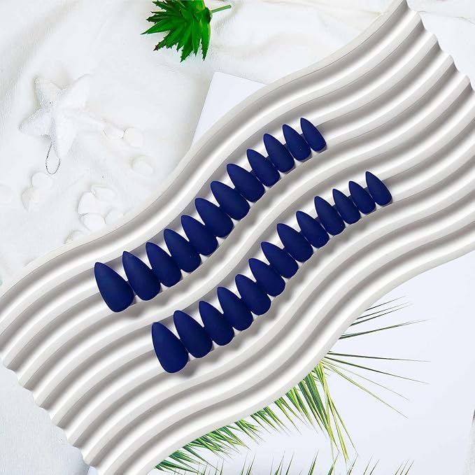 Matte Royal Blue Press on Nails Almond Shaped Medium Almond Nails Press on Neutral Acrylic Nails Reusable Fake Nails for Women, Glue on Nails Medium Length Stiletto False Nails Gel Artificial Nails