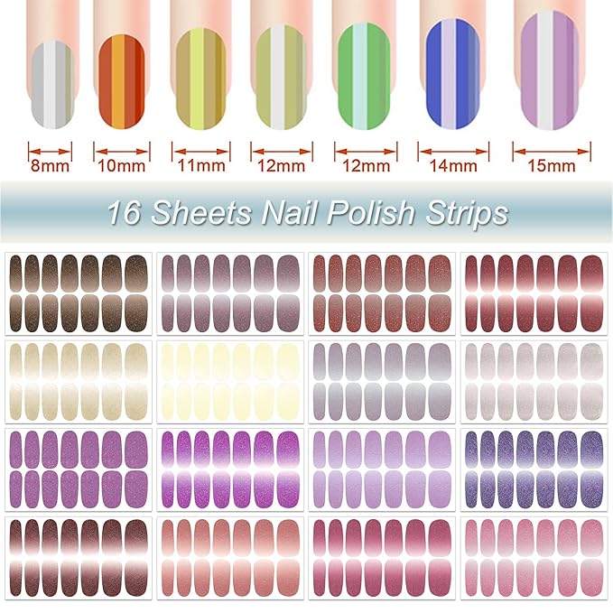 DANNEASY 16 Sheets Nail Polish Strips Full Nail Wraps Self Adhesive Nail Polish Stickers Gel Nail Strips Sticker Nails for Women Nail Art Accessories with 1pc File, Cuticle Stick (Gradient Glitter)