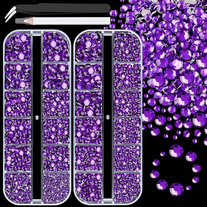 Resin Rhinestones for Crafting, 2 Boxes Dark Violet Flatback Crystals for Bedazzling Crafts DIY Nail Art Deco, Non Hotfix Bulk Gems for Tumbler Shoes Clothing Fabric Face Makeup