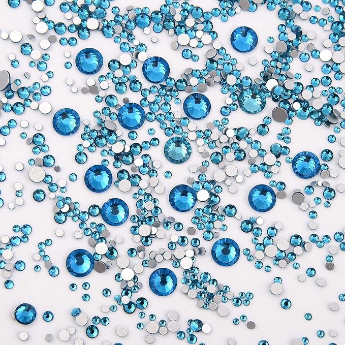 NCB 8000pcs Non Hotfix Rhinestones 10 Sizes Flatback Crystal Glass Rhinestones with Tweezers and Picking Pen for Nail Art Clothes Bags Phone Decorations Crafts DIY (007 Blue Zircon Mix SS3-SS30)
