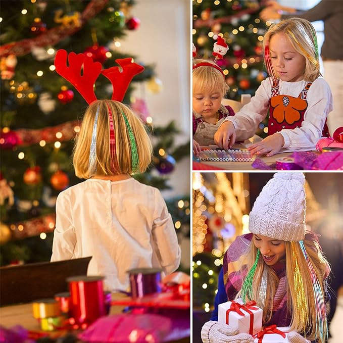 FEBSNOW 2400 Strands Christmas Tinsel Icicles, 47 Inches Glitter Mylar Foil Icicle for Christmas Tree 12 Mixed Colors Shiny Tinsel for Xmas Festival Birthday Wedding New Year Party Hanging Decoration