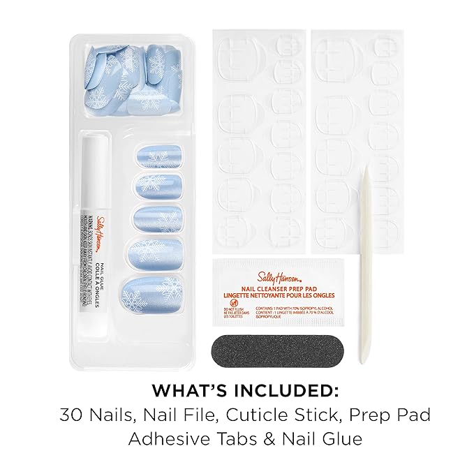 Sally Hansen Salon Effects Perfect Press-On Holiday, Snow Be It, Press On Nails, Easy to Apply, Nail Glue & Adhesive Tabs Included