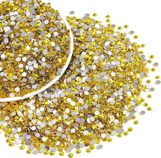 BEADSLAND Flatback Rhinestones Bulk,14400pcs Yellow Rhinestones for Nails Crafts Clothes DIY Decoration, Citrine/Lemon Yellow, SS20, 4.6-4.8mm