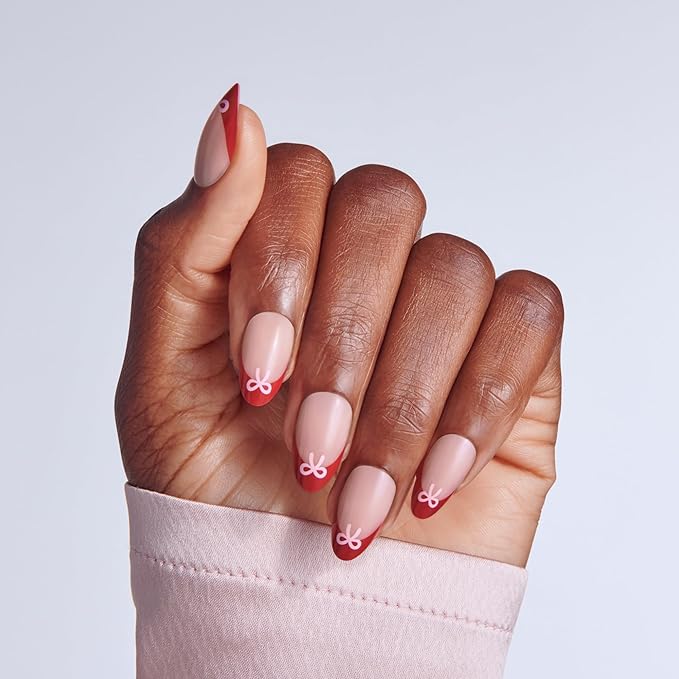 KISS LOVE Design Valentine's Day French Tip Press On Nails, Falling for Forever, Red, Medium, 32 Count