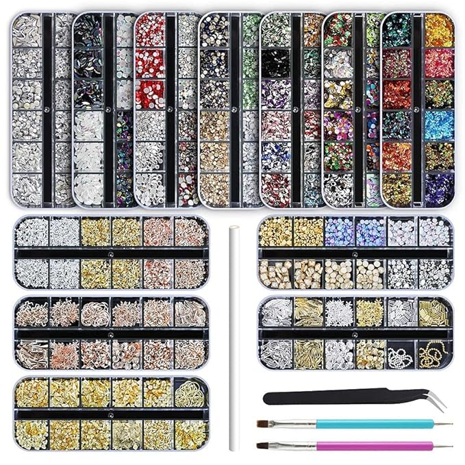 Artdone 12 boxes Nail Rhinestones,Nail Gems Nail Diamonds,Nail Art Studs Nail Crystals Nail Sequins for Nails Kit with 1 Tweezers and 3 Pen for Nail Art Supplies Accessories……