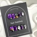 Halloween Press on Nails Handmade Short Square Fake Nails with Pumpkin Ghost Designs Balck Purple French tips Glue on Nails Press ons Reusable Halloween Nails for Women Manicure Size L