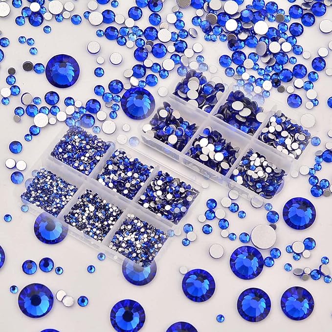 NCB 8000pcs Non Hotfix Rhinestones 10 Sizes Flatback Crystal Glass Rhinestones with Tweezers and Picking Pen for Nail Art Clothes Bags Phone Decorations Crafts DIY (006 Sapphire Mix SS3-SS30)