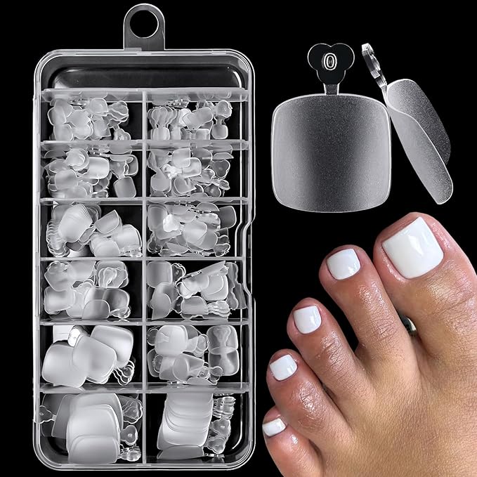 240pc Fake Toenails Full Cover Cover Gel Toe Nail Tips Clear Press on Toenail, Short Square Fake Toes Nails Tips Matte Gel Toenails Extrension False Toe Nail Feet Artificial Toenail Tip