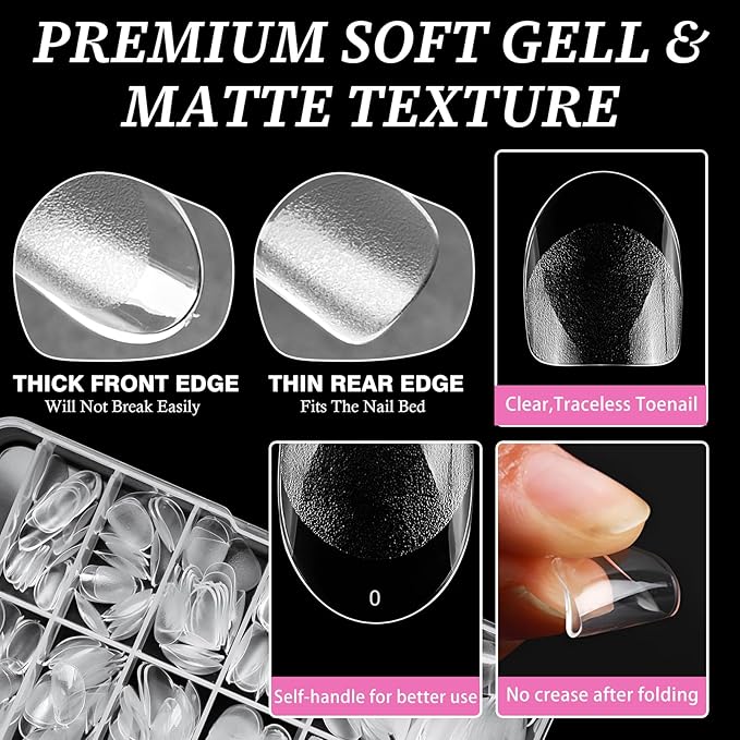 AddFavor XS Short Oval Gel Nail Tips, 240pcs Round Acrylic Nail Tips Full Cover Clear Press on Nails False Tips for Nail Extension, 12 Sizes Short Fake Nails