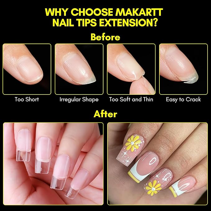 Makartt Medium Square Fake Nail Tips: 120pcs Clear Full Cover Half Matte Soft Gel Pre-shape Acrylic Gel Press on Extension for Nails, 12 Sizes French Manicure Salon Home DIY with Box