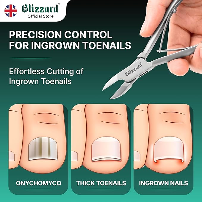 Ingrown Nail Clippers for Men with Ingrown Toenails – Blizzard Podiatrist Toenail Clipper Set German Forged (13cm - Concave - Smooth)