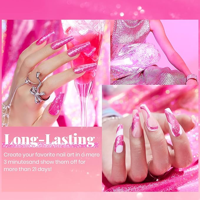 Beetles Glitter Gel Nail Polish - 15ML Hot Pink Reflective Diamond Color Soak Off Sparkle Gel UV Nail Lamp Nail Art Manicure Salon DIY at Home Gifts for Women