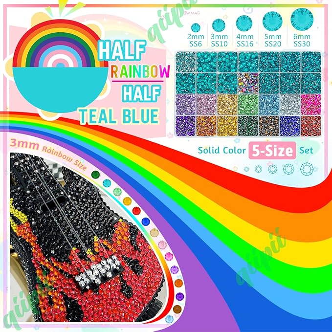 28 Grids Teal Blue 2-6mm Resin Rhinestones w B7000 Glue for Bedazzling Crafting Colorful Flatback Stones Diamonds Crystals Gems Bedazzler Kit for Nails Face Eyes Makeup Tumblers Bottles Crafts