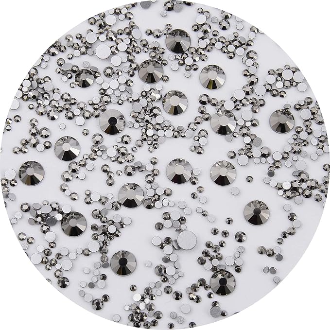 NCB 8000pcs Non Hotfix Rhinestones 10 Sizes Flatback Crystal Glass Rhinestones with Tweezers and Picking Pen for Nail Art Clothes Bags Phone Decorations Crafts DIY (031 Jet Hematite Mix SS3-SS30)