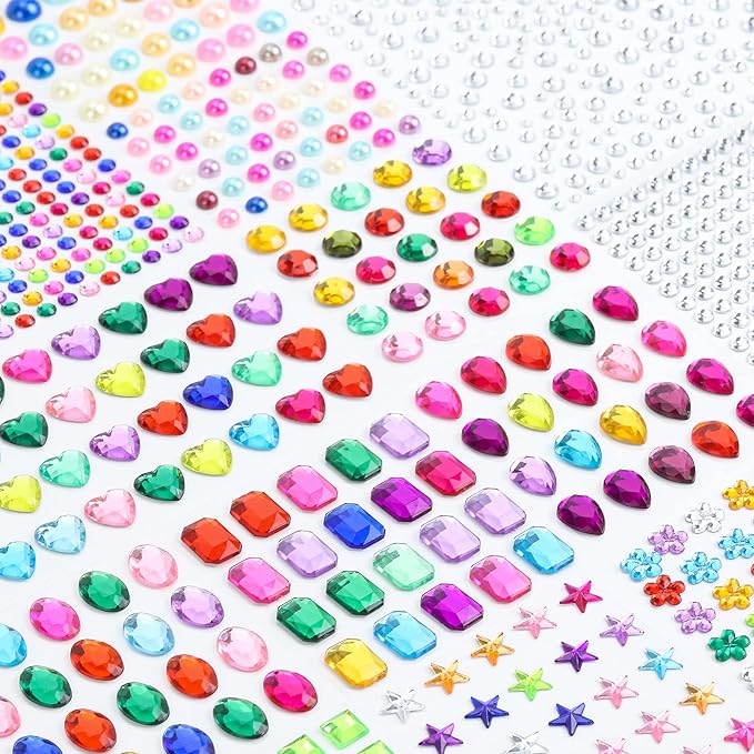 Gem 1392Pcs Self-Adhesive Rhinestone DIY Craft Glitter Stickers, 12 Shapes Suitable for Crafts, Body, Nails, Makeup, Festivals