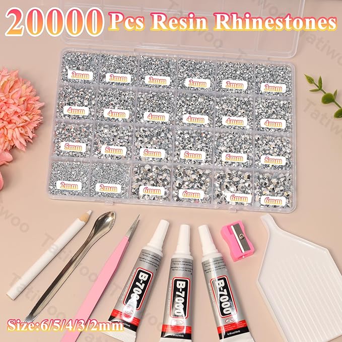 20000Pcs Silver Flatback Jelly Resin Rhinestones for Bedazzling, Mix Sizes Crystal Rhinestones Gems, Silver Gems Bedazzling for Crafting for DIY Face Makeup Crafts Tumblers