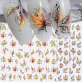 Fall Nail Stickers - Autumn Withered Maple Self-Adhesive 3D Nail Decals for Women Girls DIY Thanksgiving Day Leaves Vein Manicure (4 Sheets)