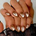 Cat Eye Press on Nails Short, Chrome Press on Nails Oval, Thick Glazed Brown Fake Nails Press ons for Women, Reusable Magnet Bling Glitter Glue On Nails Almond in 15 Sizes, 30 Pcs