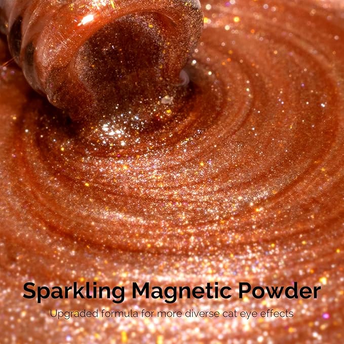 MelodySusie Starry Cat Eye Gel Nail Polish, 0.5 Fl Oz Gold Pink Glitter Holographic Magnetic Nail Polish with Magnet, UV Nail Polish for Nail Art Manicure Salon DIY at Home G1401