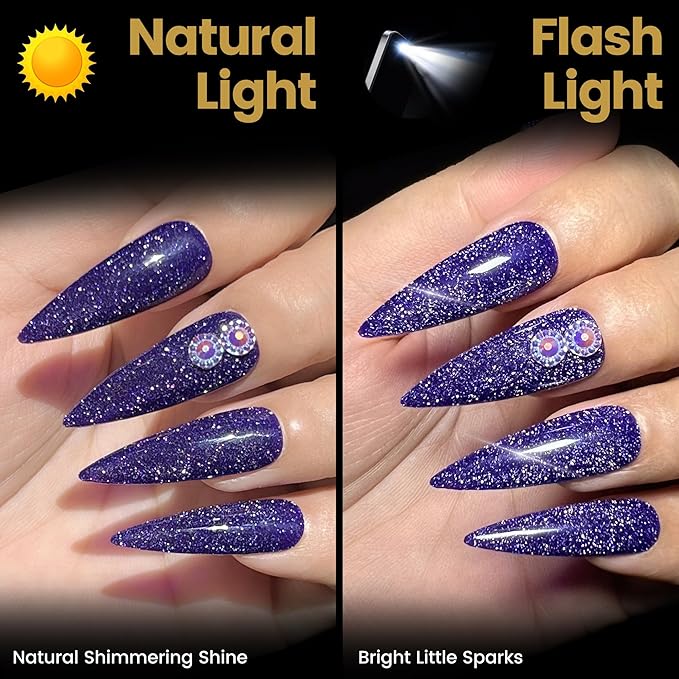YTD Likomey Reflective Glitter Gel Nail Polish,15ml Lavender Purple Flash Diamond Shimmer Gel,Sparkly Shiny Salon Home Manicure Fall Winter UV Varnish,SZ015