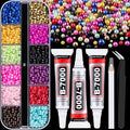 Flatback Pearls for Crafting with 3Pcs 10ml B7000 Jewelry Glue, 1 Box of Half Round Colorful Pearls, Bedazzling Beads for DIY Crafts Clothing Tumblers Shoes Embellishment Nail Art