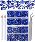 LPBeads 6000 Pieces Sapphire Non Hotfix Rhinestones 6 Sizes Round Crystal Glass Flat Back Rhinestones with Tweezers and Picking Pen for Nail Art Crafts Bags DIY