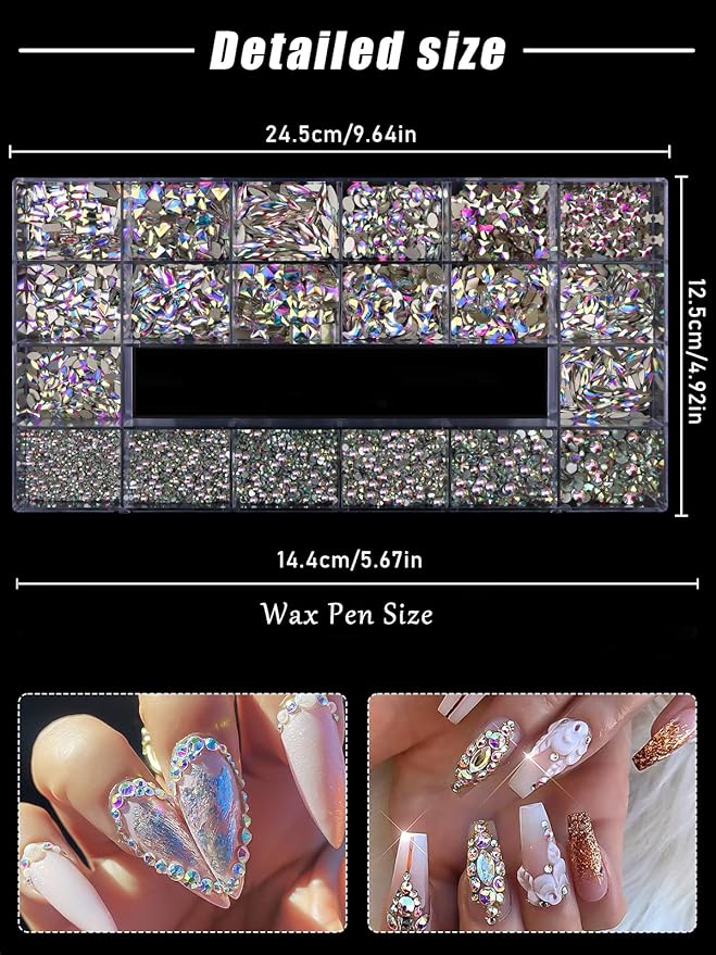 EBANKU Professional 9800 Pcs Mixed Shape Nail Rhinestone Kit with Picker & Dotting Pen for Acrylic Nail Art