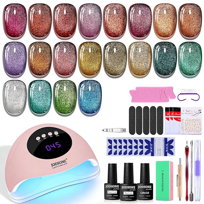 JODSONE 20 Colors Cat Eye Gel Nail Polish Kit with Base Coat Top Coat Magnet for at Home DIY Nail Art