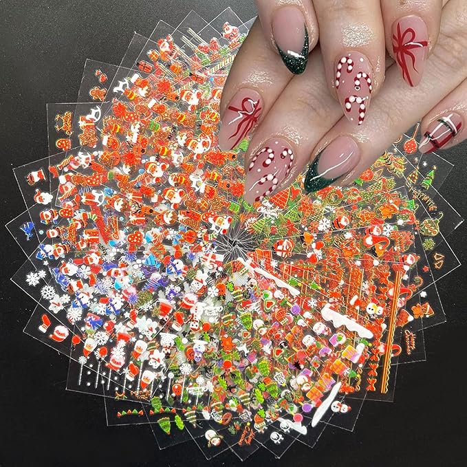 30 Sheets Christmas Nail Art Stickers 3D Self-Adhesive Santa Claus Tree Nail Stickers for Nail Art Snowman Elk Nail Art Stickers Winter Nail Decals Xmas Design Nail Decals for Nail Art for Women
