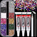 Resin Rhinestones for Crafting with B7000 Jewelry Glue, 1 Box Mix Colors 3mm Flatback Crystals with 3Pcs 10ml Glue for Bedazzling Crafts DIY Nail Art Makeup，Non Hotfix Gems for Clothing Shoes