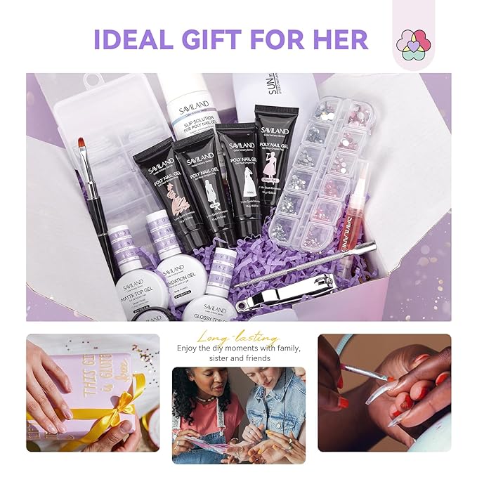 SAVILAND Hema-Free Poly Gel Nail Kit for Pretty Gift: 36 Colors Poly Gel Nail Starter Kit with Slip Solution and Mini U V Lamp Curing Light for Quick Extension Home DIY, Manicure Tools for Starter