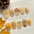 30Pcs Fall Press on Nails Short Square Fake Nails with 3D Maple Leaf Mushroom Design Pinecone Fallen Leaves False Nails Thanksgiving Glossy Glue on Nails Full Cover Artificial Stick on Nail for Women