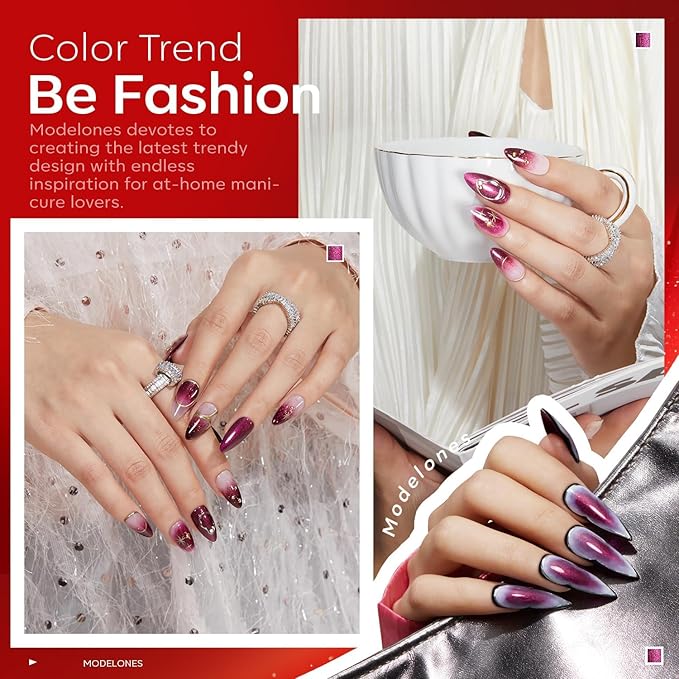 modelones Gel Nail Polish Set, 6 PCS Christmas Red Burgundy Purple Glitter Gel Polish Colors Cat Eye Chameleon Shimmer Soak OFF LED Nail Art Gel Nail Kit Manicure Salon DIY Nails Gift