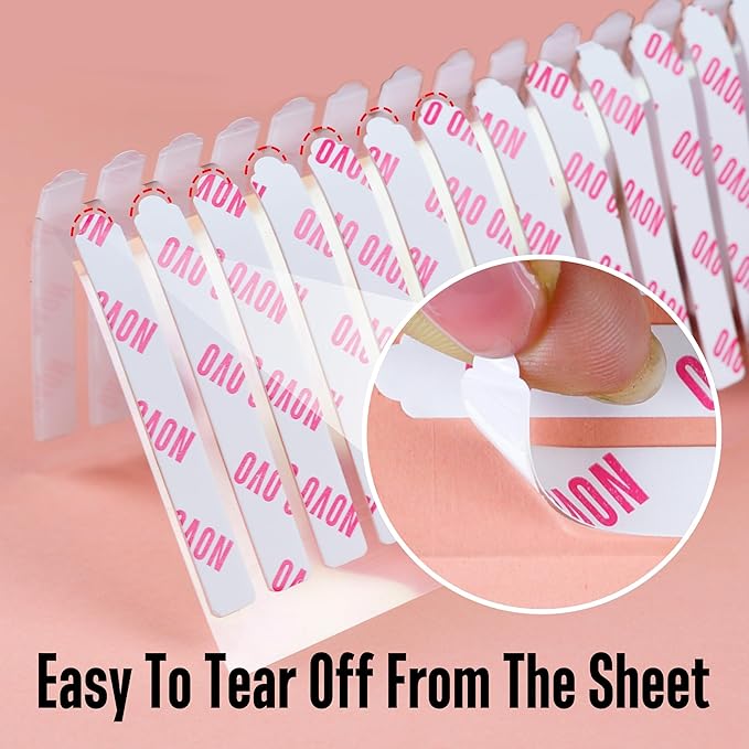 NOVO OVO 360 pcs EASY TEAR Adhesive Tabs for Press on Nails Display, Clear Removable Double Sided Gel Glue Mounting Sticky Tape for Nail Art/Packaging/Storage/Practice/Supplies 30 pc x 12 sheets