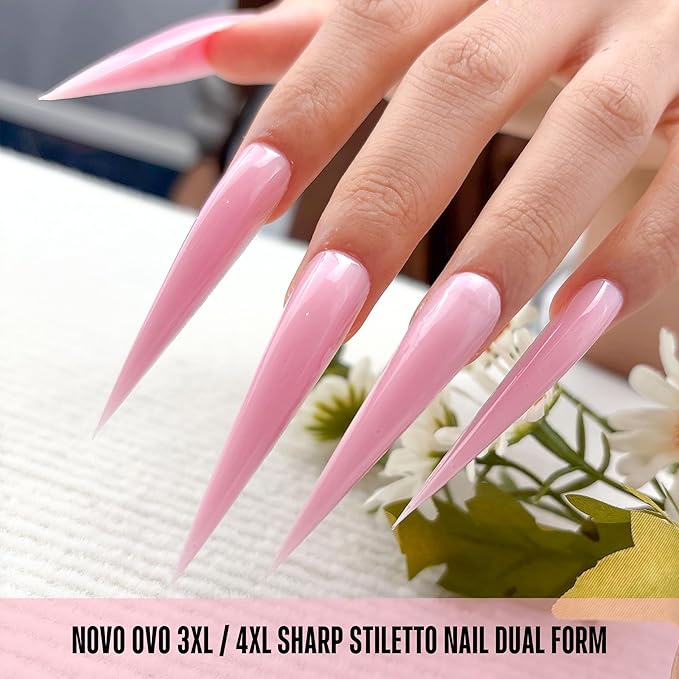 NOVO OVO Extra Super Long 3XL 4XL Stiletto Pointed Nail Dual Forms for Polygel Extension, Reusable Full Cover Acrylic / Builder / Hard / Poly Gel Molds of Manicure Art for Salon DIY x 14 size 70 Pcs