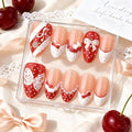 30Pcs Valentines Day Press on Nails Medium Almond Fake Nails with Pearl Lace Bow Design Glossy Polka Dots Red French Tips Glue on Nails Lace Butterfly Full Cover Stick on Nails Acrylic Nails for Women