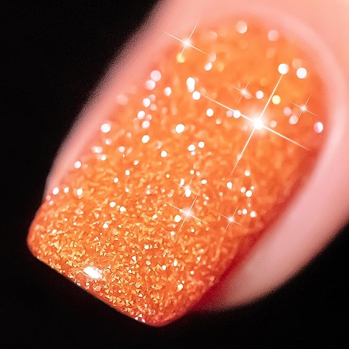 YTD Likomey Colorful Reflective Glitter Gel Nail Polish,15ml Orange Flash Diamond Shimmer Nails Gel,Sparkly Shiny Salon Home Fall Winter Manicure UV Varnish,SZ394
