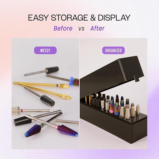 PANA Rectangle Nail Drill Bit Holder Display Organizer Case - Dustproof Carbide Bit Storage Container Box For Manicure Tools Nail Salon - 30 Holes Blue (Drill Bits Not Included)