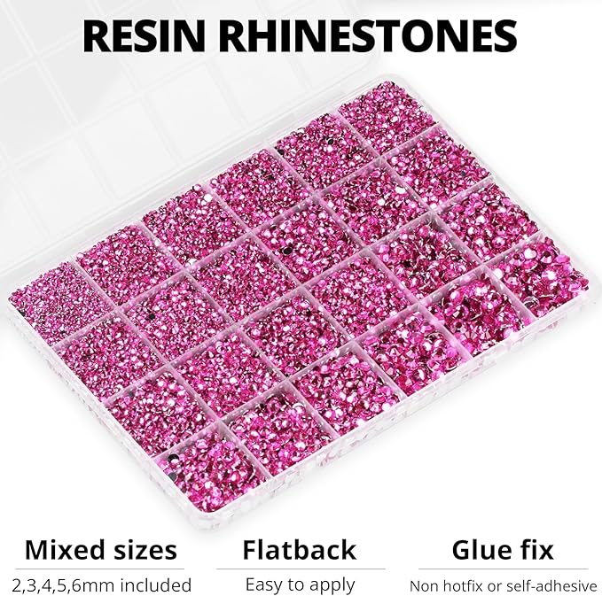 20100Pcs Fuchsia Resin Rhinestones 2,3,4,5,6mm Flatback for Bedazzling Crafting Crafts Clothing Clothes Fabric Shoes Nail Art, Flat Back Gems Diamonds Bedazzler Kit Bulk Jewels Crystals Gemstones