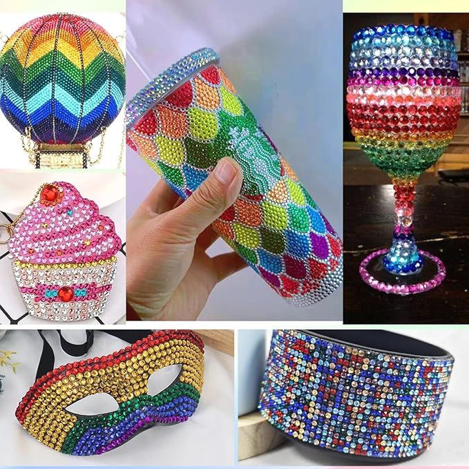 32000Pcs Color Rhinestones Bedazzling Kit, 3mm Flatback Pink Purple Blue White Colored Gems for Crafting, Bedazzling Kit for Crafts Clothing Shoes Bottle Diamond Nail Art Face DIY