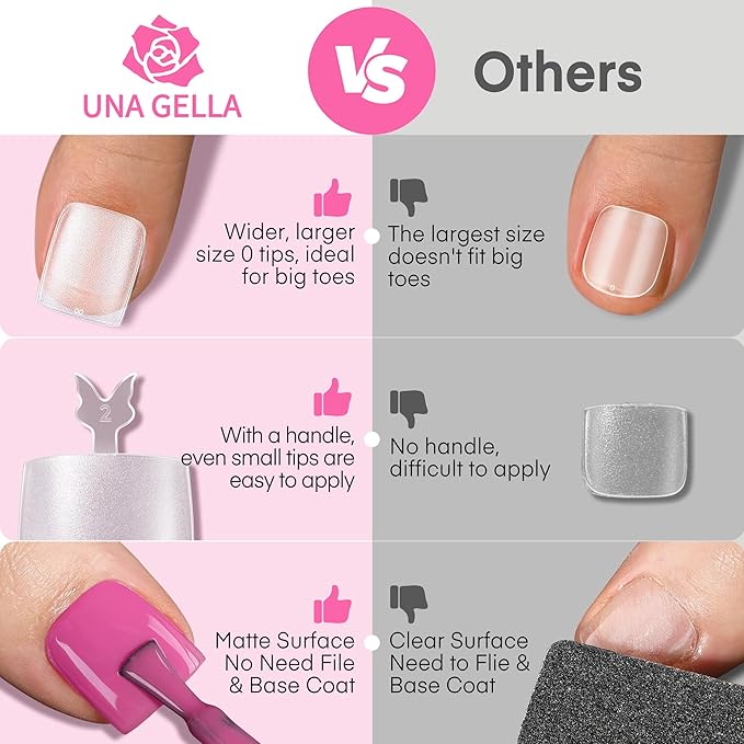 UNA GELLA Square Toe Nail Tips Big Long 312Pcs 15Sizes, Full Cover Soft Gel Toes Nail Tip Pre-etched Fake Acrylic Toe Nail Press Ons For Big Toes Nail Extensions Pedicure Home DIY Nails Salon Soak Off