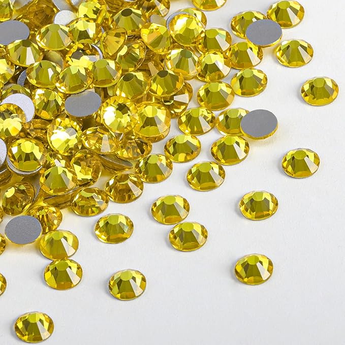 Beadsland 144pcs Flat Back Crystal Rhinestones Round Gems for Nail Art and Craft Glue Fix, Lemon Yellow, SS40, 8.4-8.7mm