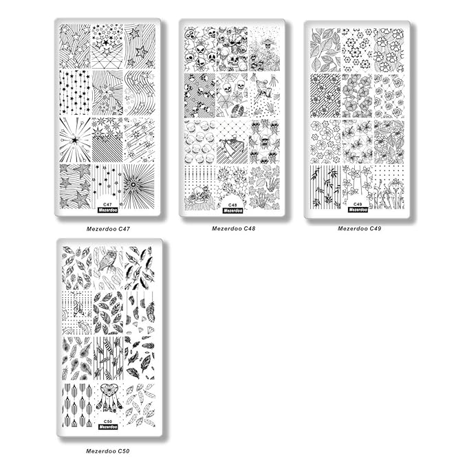 Mezerdoo 10pcs Nail Art Stamping Plate Skull Flower Mixed DIY Nails Image Stamp Stamping Plates Manicure Template for UV Gel Polish Painting