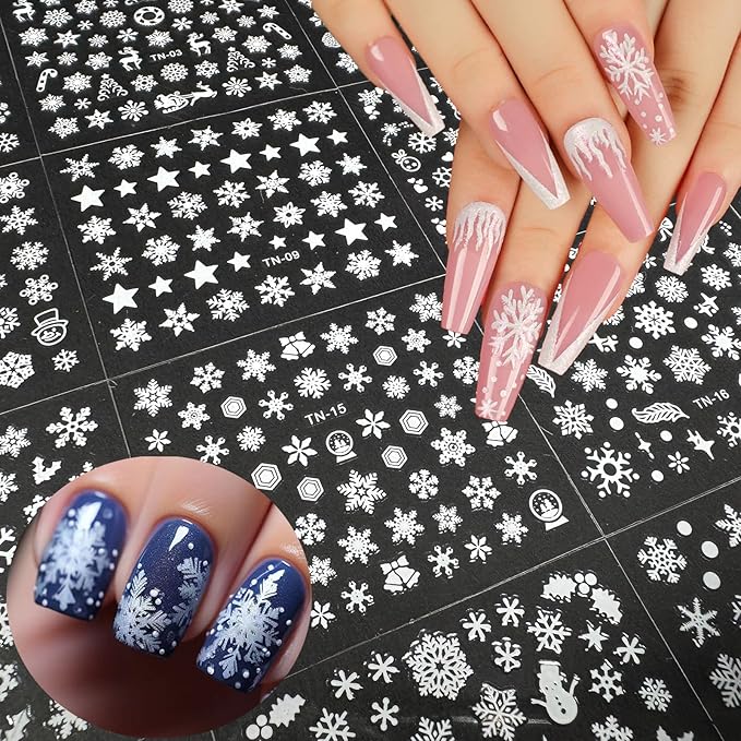 90 Sheets Holiday Nail Art Stickers Halloween Christmas Snowflake Nail Decals 3D Self-Adhesive Cute Pumpkin Ghost Snowman Santa Claus Nail Stickers for Women Girls Nail DIY Manicure Party Decoration