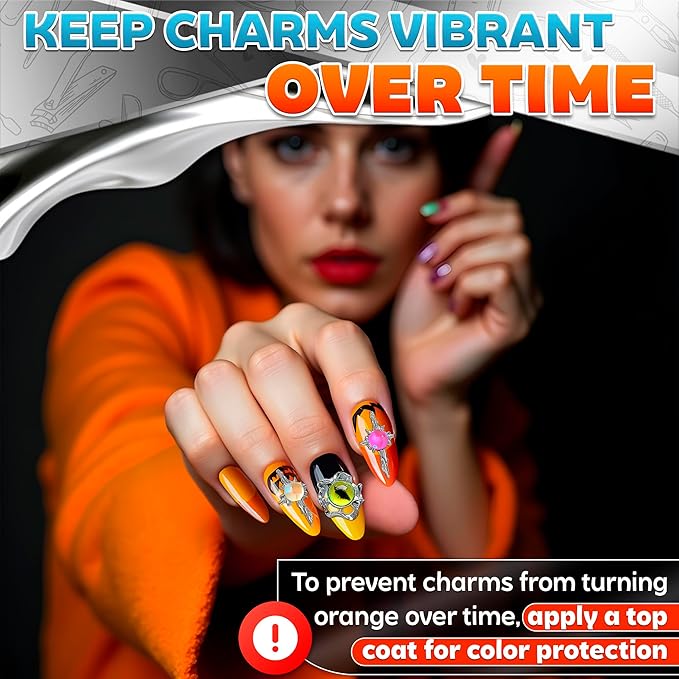 24 Pcs Dragon Eye Charms for Nails – 3D Silver Cross Nail Charms and Gems with Bright Crystals, Easy-to-Apply Art Kit – Stunning Nail Decor for Unique & Creative Manicures