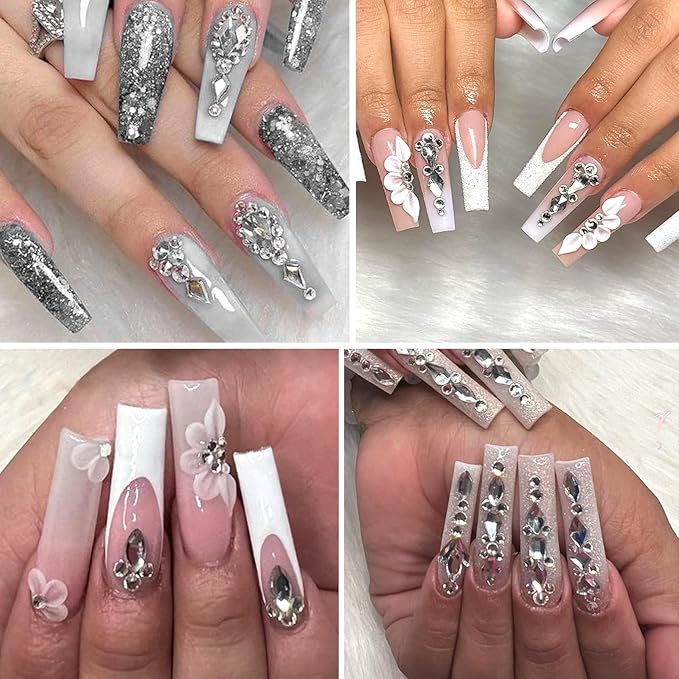 Nail Charms and Gems - 5000 Pcs, 20 Types, 20 Sizes, with Kit, Nail Rhinestones, Faux Pearls, Beads, for Nail Art (Clear)