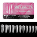 Soft Gel Curved Nail Tips, Full Cover Clear Gelly False Nail, Half Matte Acrylic Fake Nail, Press on Nail Tips Set for Extension, Home DIY Salon Manicure Nail art (Long Ballet 1, 550PCS)