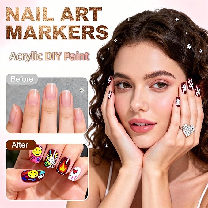 12 Color Nail Art Pens,0.5 MM Diy Nail Art Markers for Painting Nails,Quick-drying & Waterproof Acrylic Ink Nail polish Pens