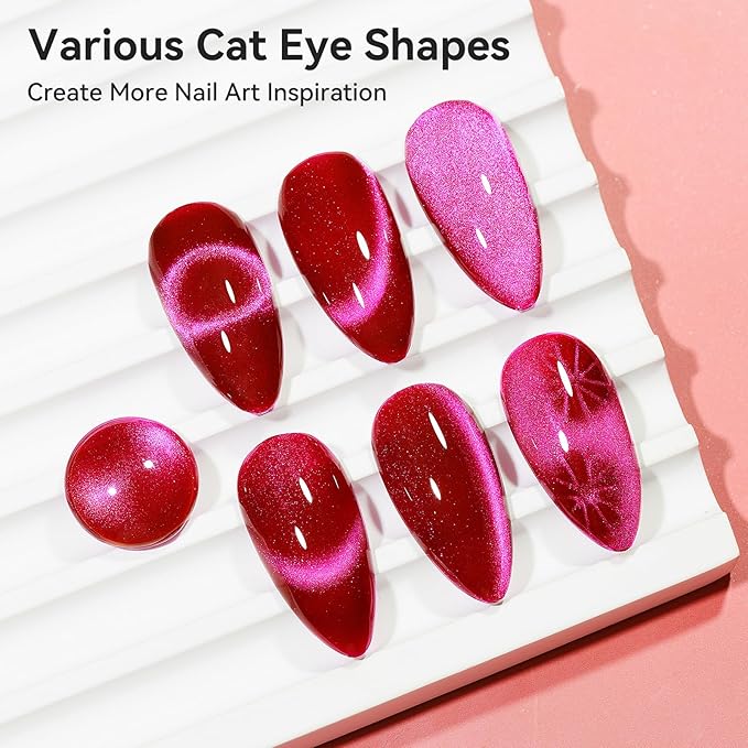Cat Eye Gel Polish - Holographic Jelly Hot Pink Magnetic Nail Polish With Magnet, Red Color Translucent UV Gel Crystal Manicure Salon DIY for Valentine's Day at Home, 12ml